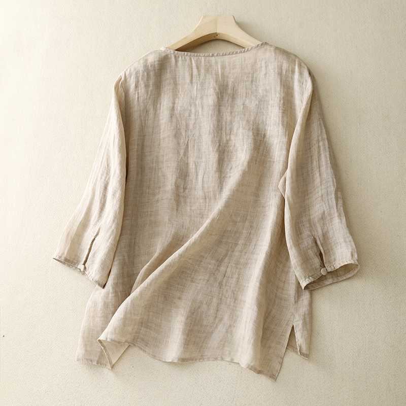 Women's Casual Embroidered Shirt Made Of Cotton And Linen