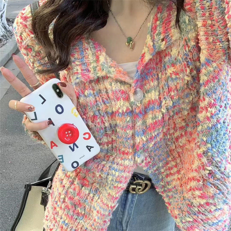 Retro Gentle Idle Style Knitted Rainbow Sweater
