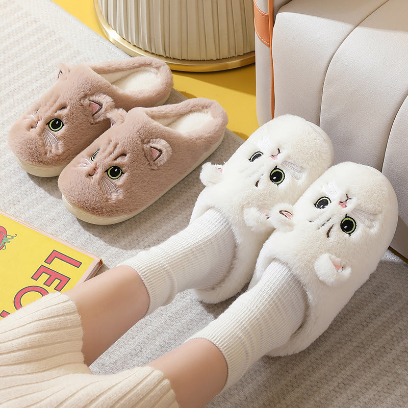 Autumn And Winter Cotton Slippers Men And Women Couple Kitty Cartoon