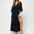 V-neck Low-cut Backless 34 Sleeve Dress