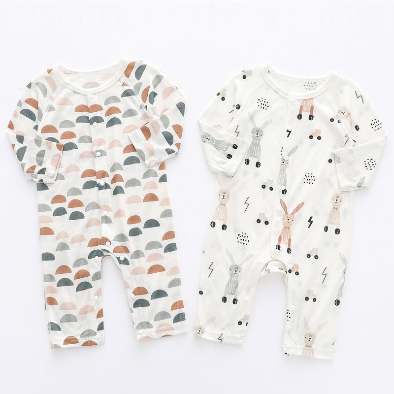 Light And Soft Bamboo Fiber Baby Jumpsuit Floral Animal Cute Print Spring Autumn Newborn Clothes Unisex Long Sleeve Baby Rompers For Boys Girls