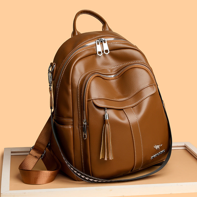 New Multi-functional Hand-held Genuine Leather Tassel Backpack