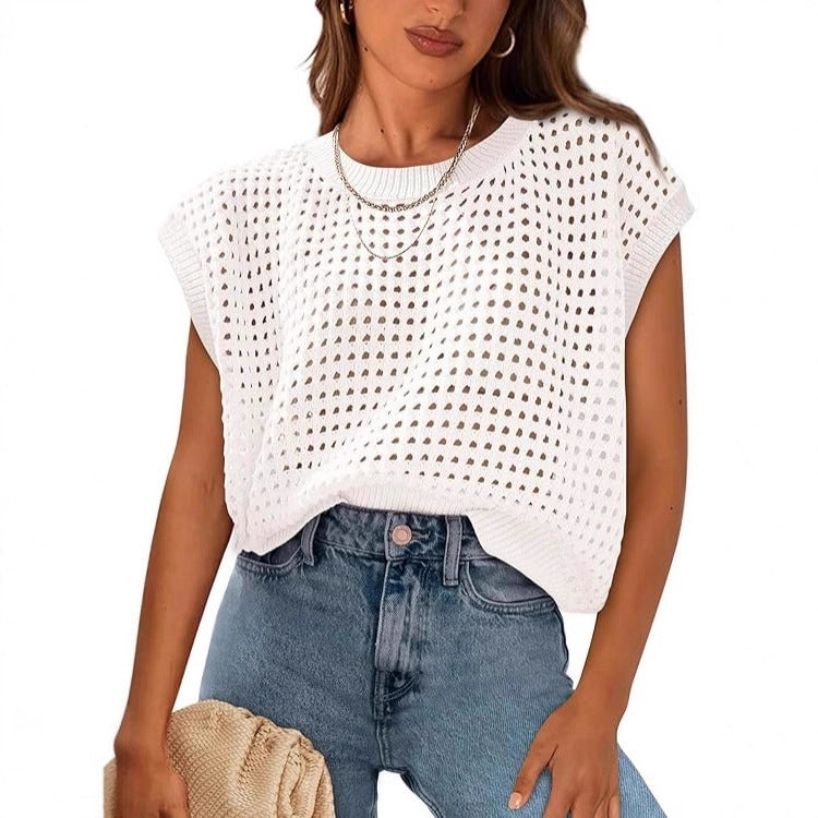 Shirt Crochet Cover Sleeve Sweater Round Neck