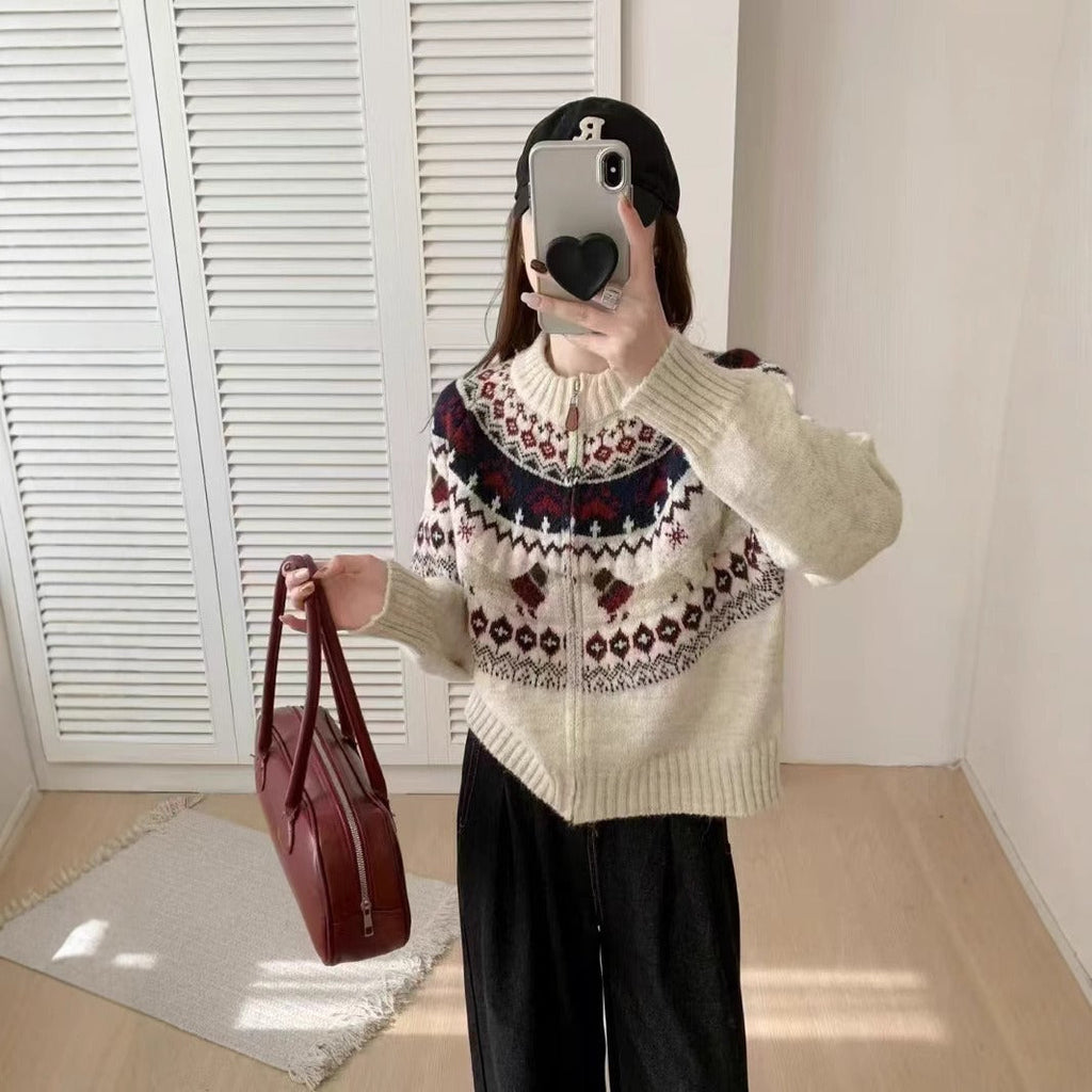 Ethnic Style Heavy Industry Jacquard Round Neck Pullover Sweater