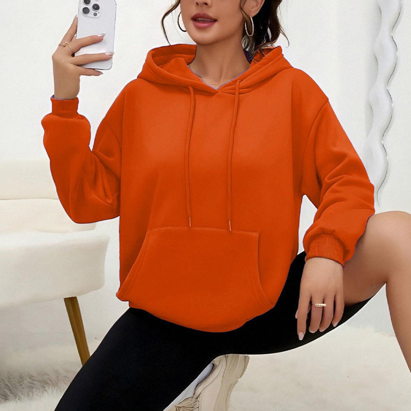 All-matching Loose Drawstring Pocket Sweatshirt Long Sleeve Women