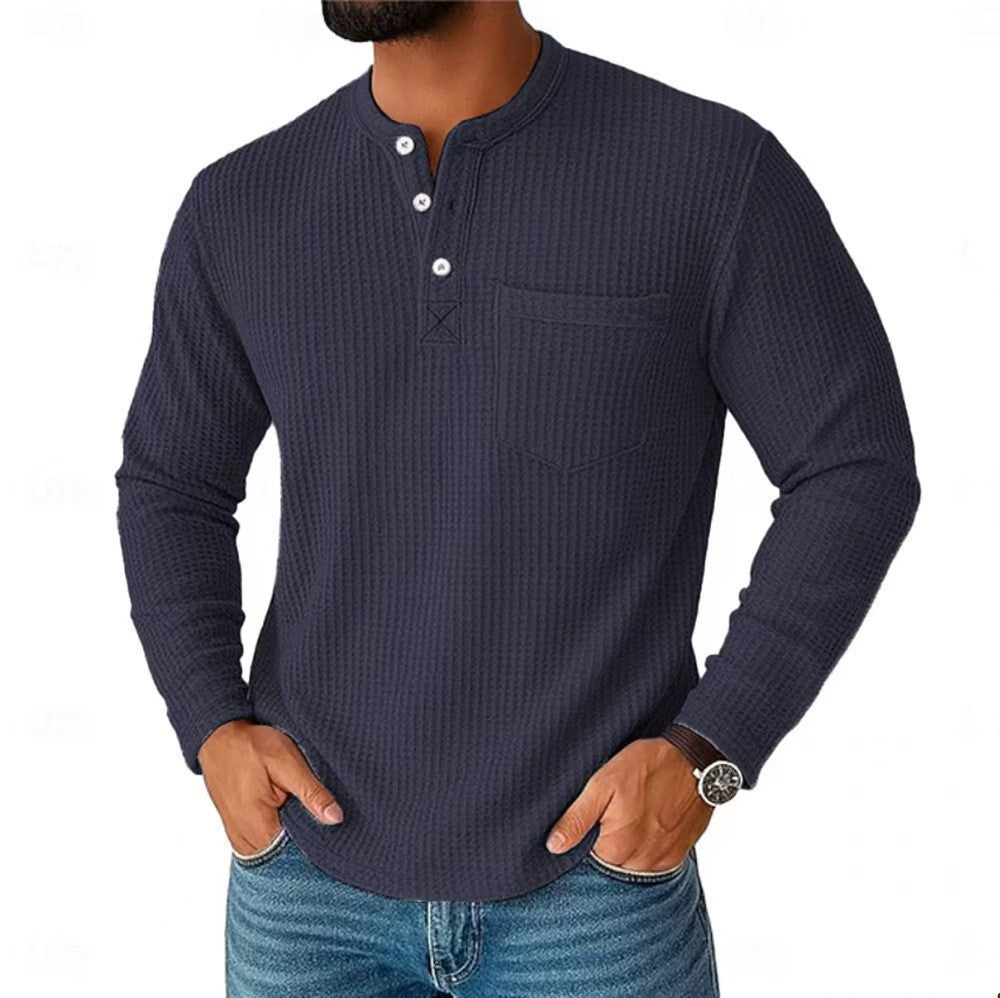 Long Sleeve Henley Shirt Long Sleeve Collar Button Men's Casual Jacket