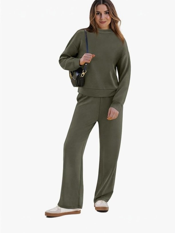 Women's Casual Suit Long-sleeved Wide-leg Pants Two-piece Set