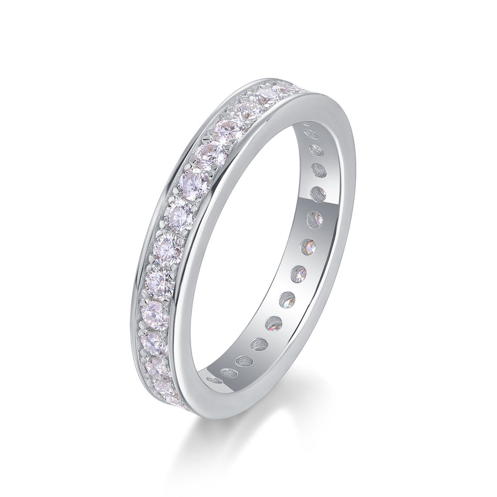 Trajectory - Set With Top-quality Moissanite S925 Silver And Platinum-plated Diamond Wedding Ring, The Ring Can Be Tested With A Diamond Pen In Gold And Rose Gold