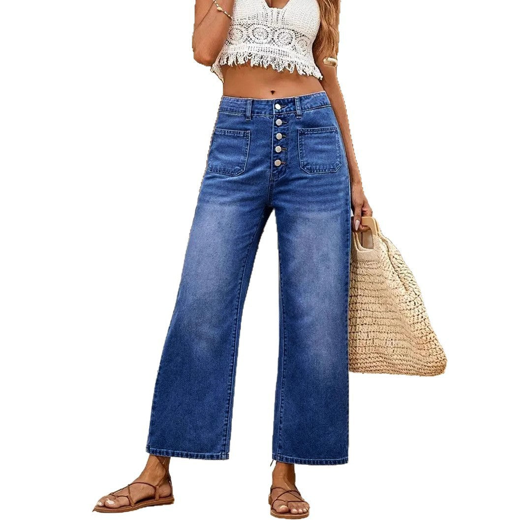 Button Elastic Loose Denim Shorts