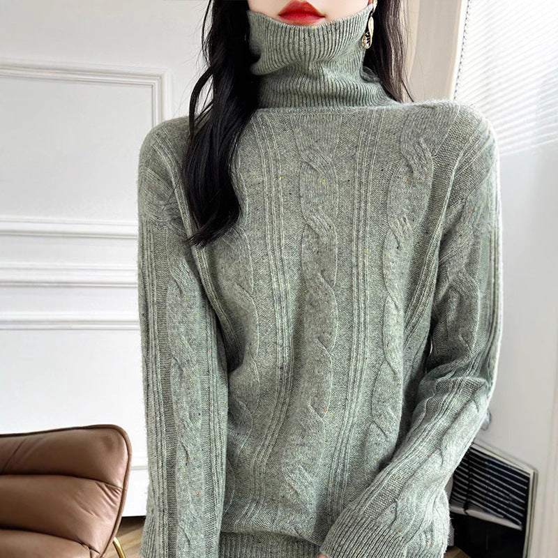 Pure Color Thickened Twisted Women's High Lapel Knitted Sweater