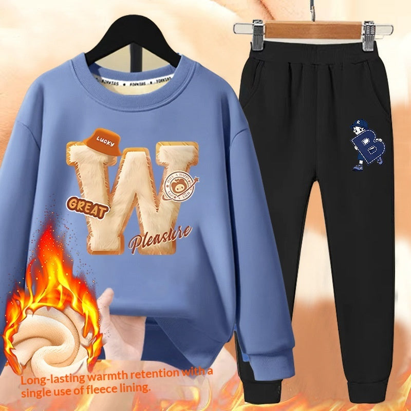 Boys' Winter Casual All-Match Fleece-Lined Thickened Outfit