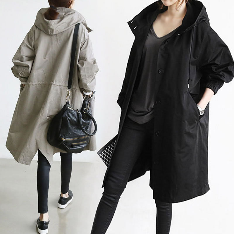 Korean Loose Solid Color British Trench Coat