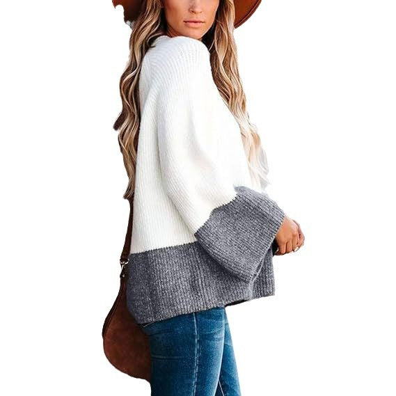 Women's Casual Loose-Fit Patchwork Knitted Sweater