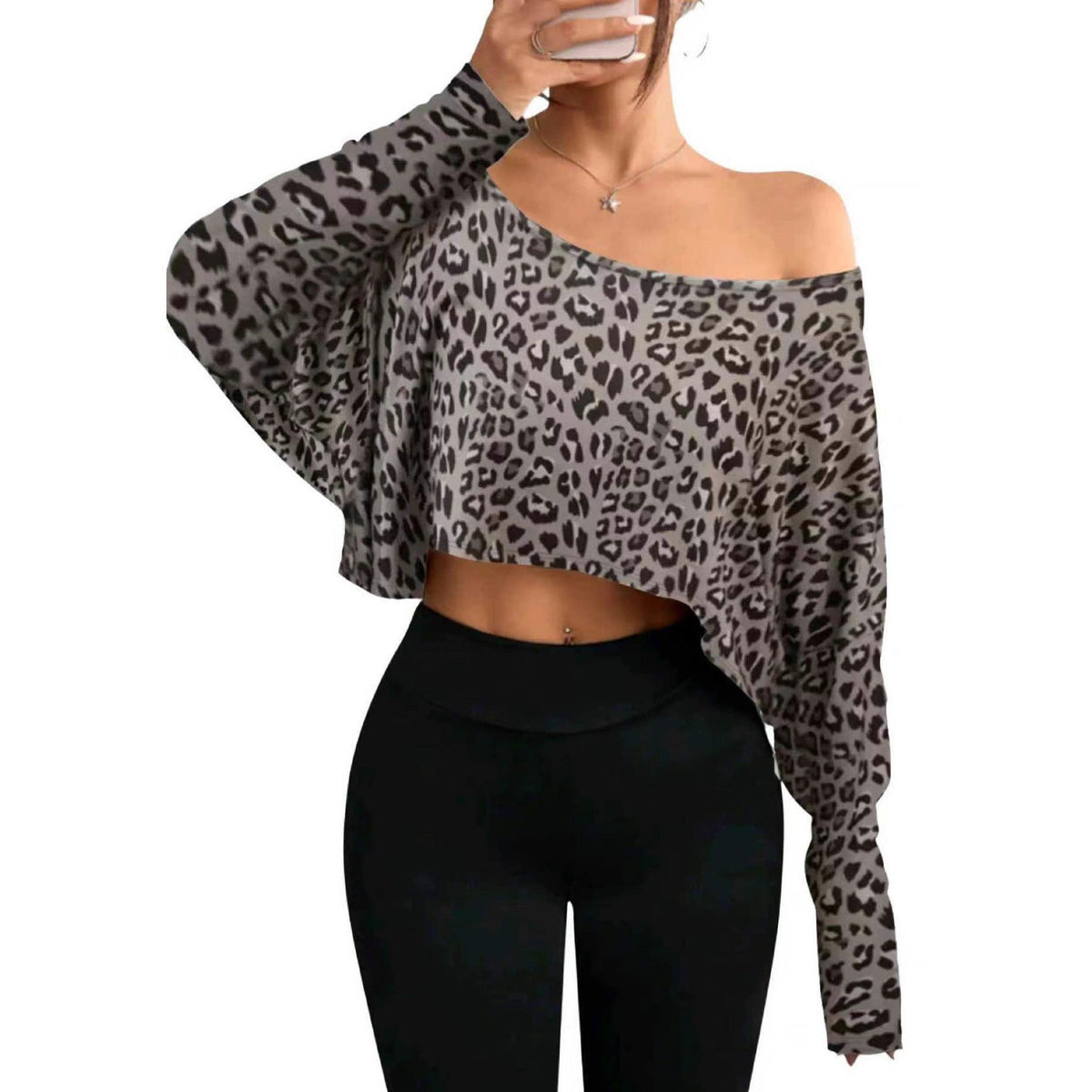 Women's Fashionable And Elegant Off-shoulder Leopard-print Top