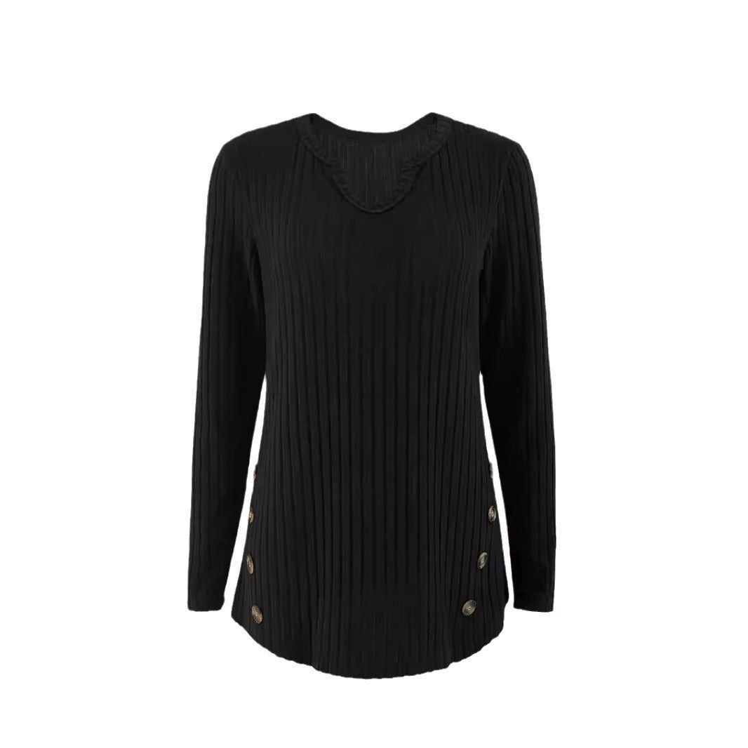 Simple Solid Color Casual Knitted Button Sweater