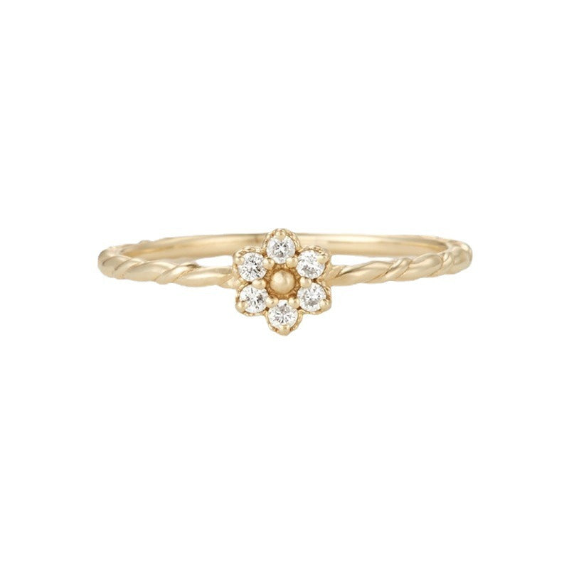 Fresh Sweet And Simple Flower Set Sterling Silver Ring Necklace