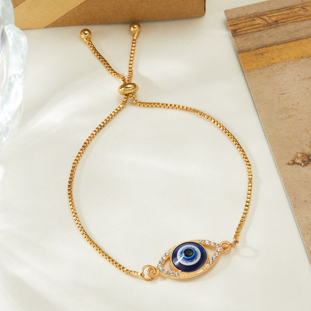 Hollow Devil Eye Point Diamond Adjustable Chain Bracelet