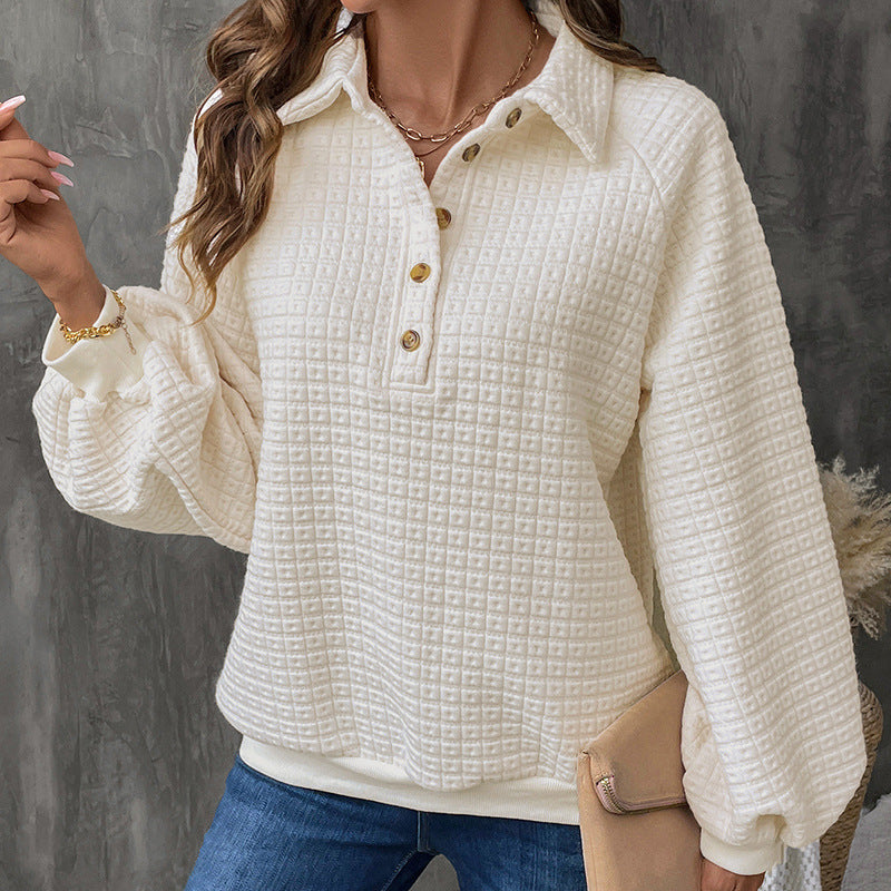 Women's Texture Polo Collar Solid Color Thickened Sweater