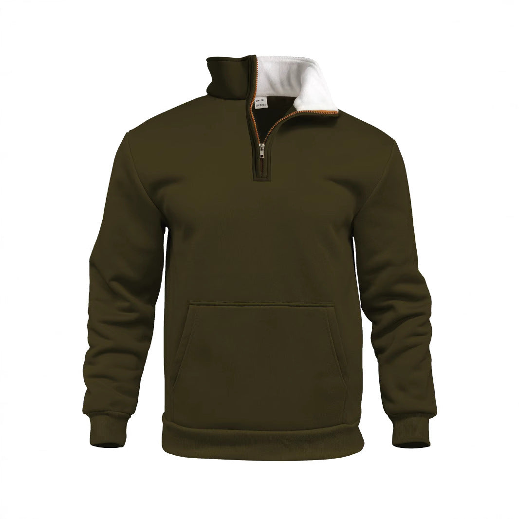 Casual Outdoor High Neck Half-Zip Pocket Long Sleeve Sweatshirt