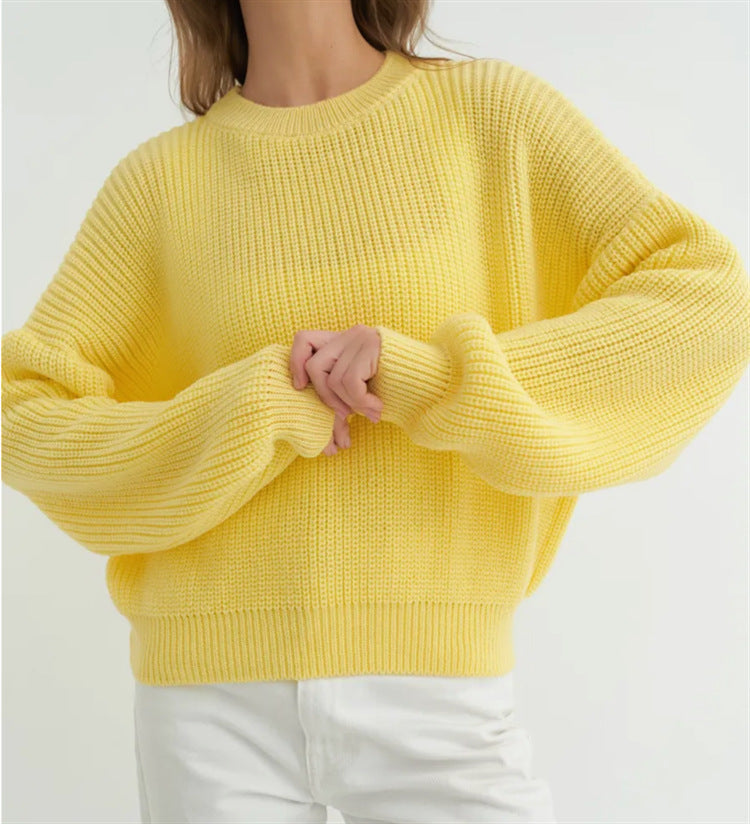 Women's Solid-color Crew-neck Loose-fitting Pullover Sweater