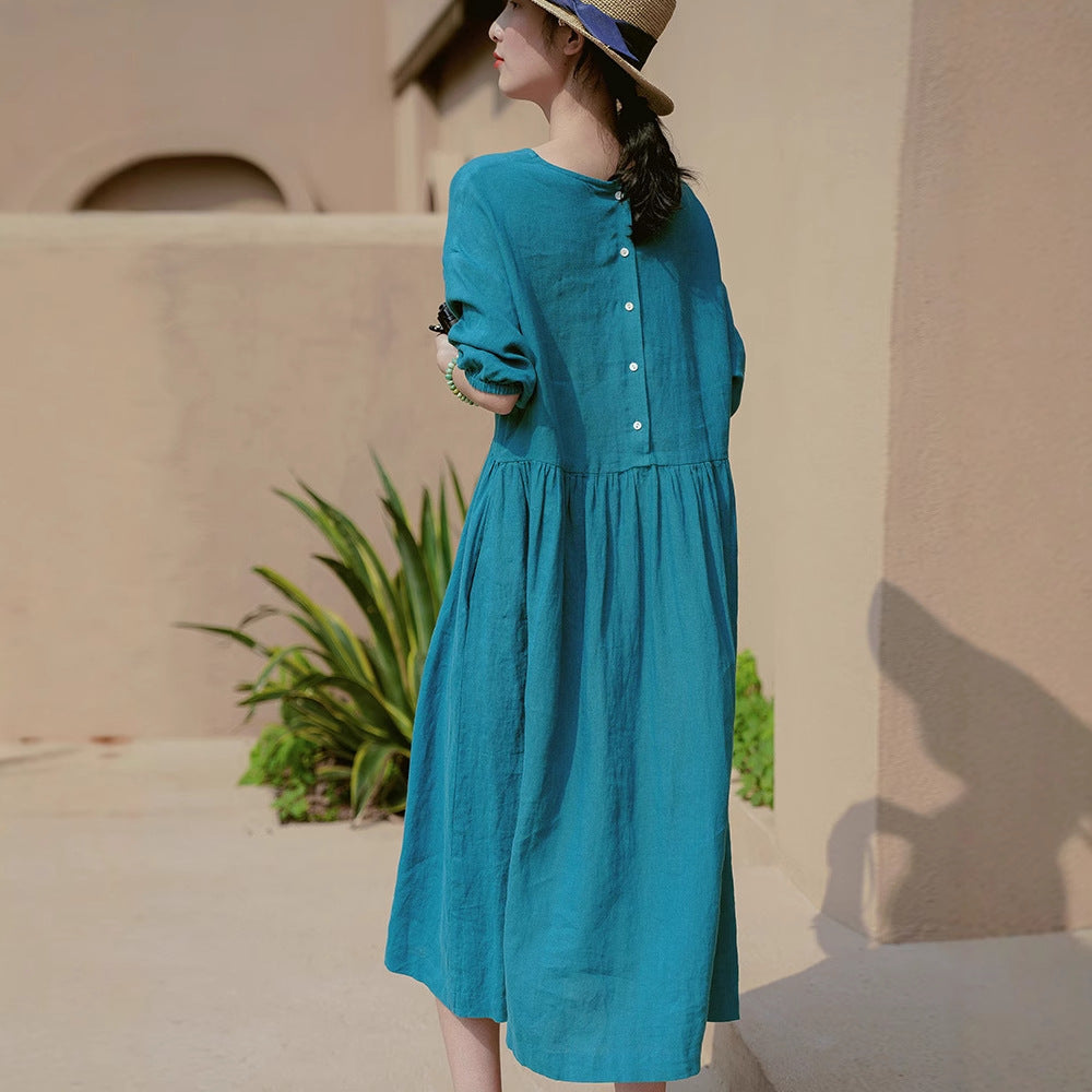 Women's Solid-Color Loose Casual All-Match Long Dress