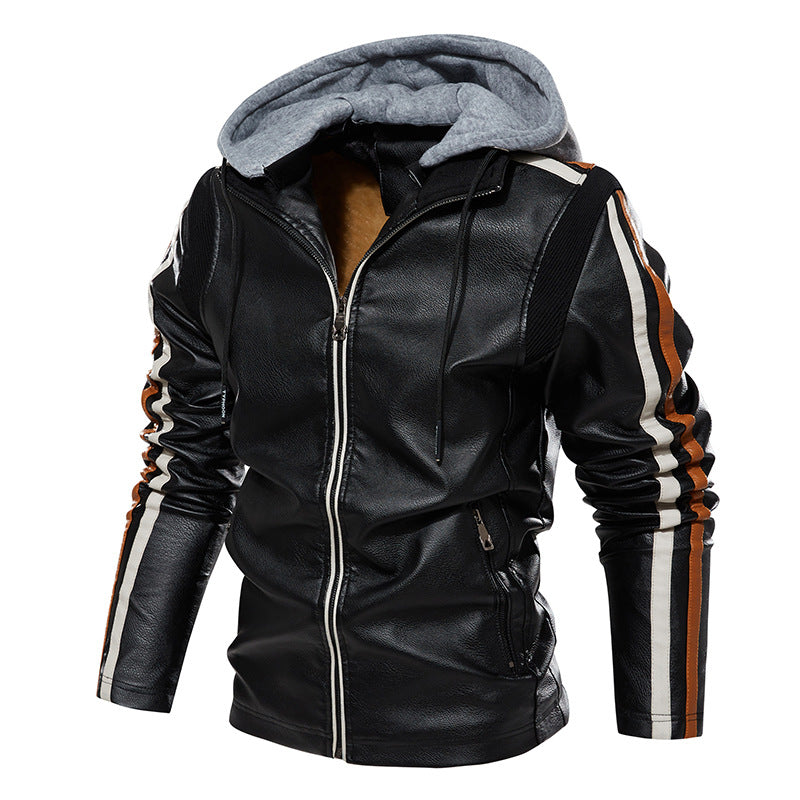 Solid Color Men's Leather Jacket 7901