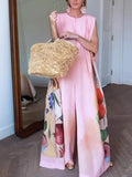 Sleeveless Printed Wide-leg Jumpsuit
