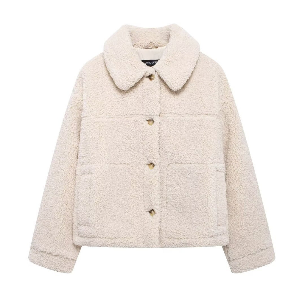 New Fleece Loose Solid-color Lapel Jacket Coat