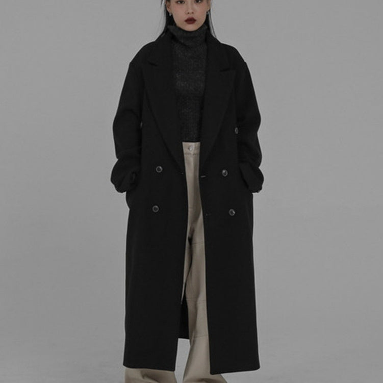Korean-style Hepburn-inspired Long Coat Relaxed-fit Suit-style Oversized Wool Coat Versatile And Easy To Style