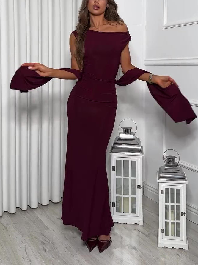 Burgundy Backless Strappy Maxi Dress