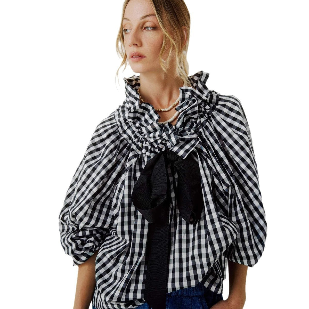 Women's Contrast Color Striped Shirt Lace-up Top