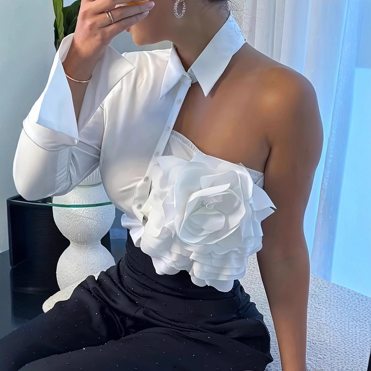 White Blouse With A One-shoulder TOP