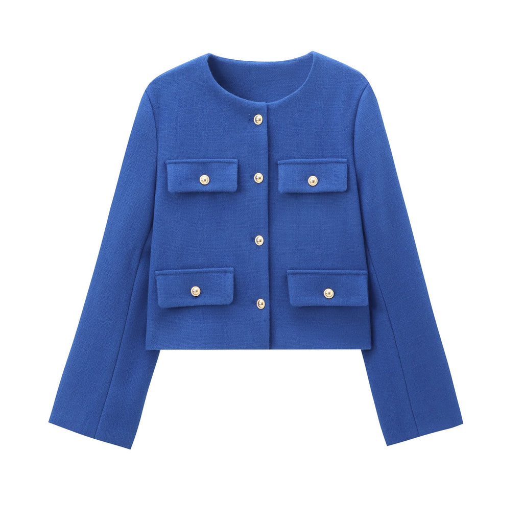 Multi-color Round Neck Casual Short Little Fragrance Style Blazer