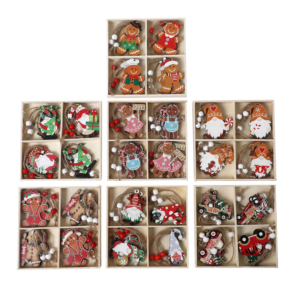 12 PCs Faceless Old Man Christmas Wooden Pendant Boxed Christmas Tree