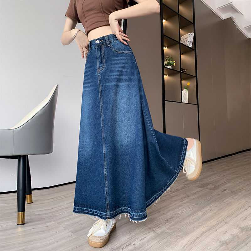 High-waisted Slim-fit Denim Midi Skirt With A Draping Effect