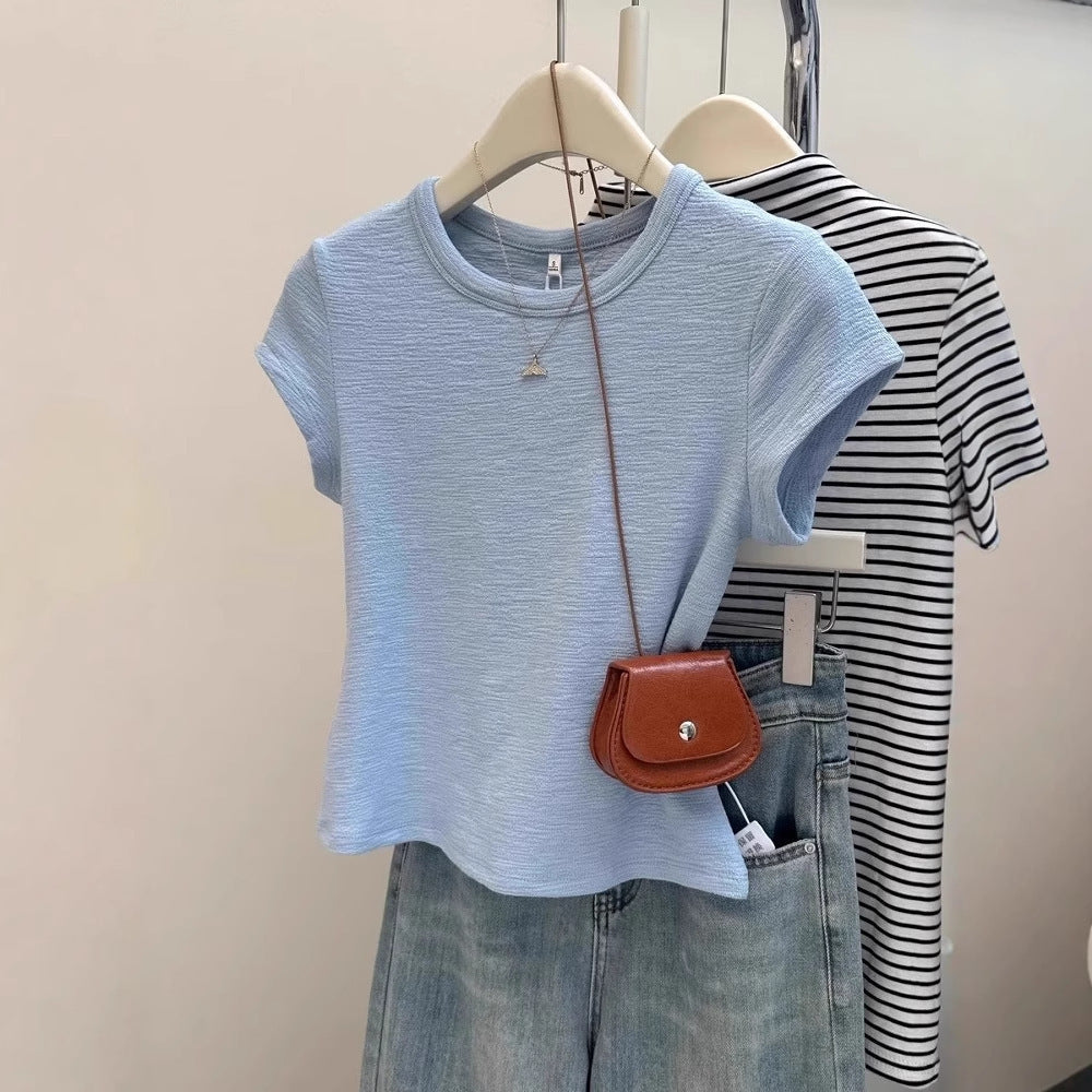 Summer Texture Ruffle Short Sleeve Women