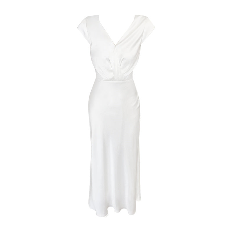 Women's Texture White V Neck Dress