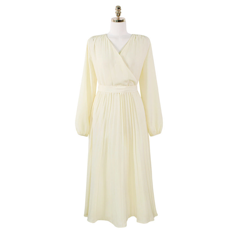 Mid Length Long Sleeve Pleated Dress