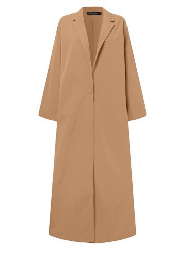 Fashionable Chinese Style Solid Color Long Trench Coat