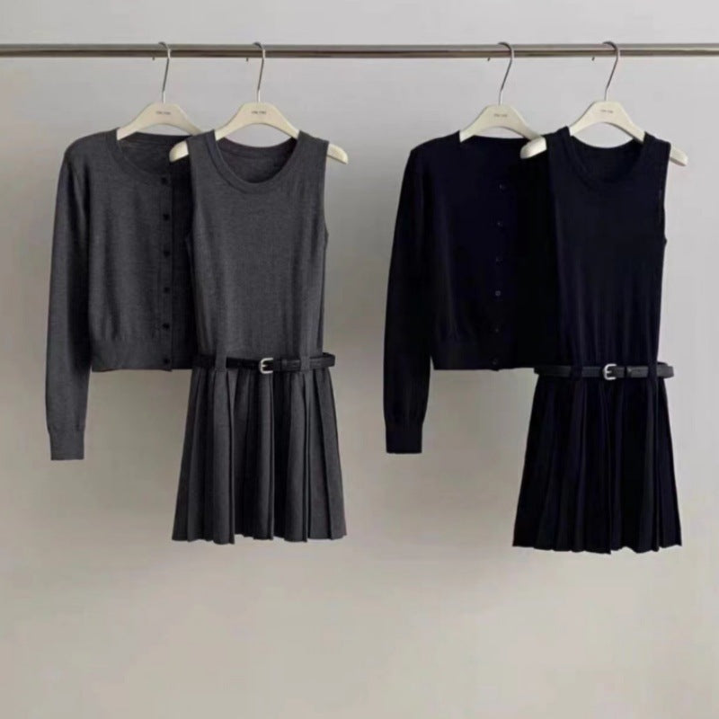 Age-reducing Vest Skirt Long-sleeved Cardigan Knitted Two-piece