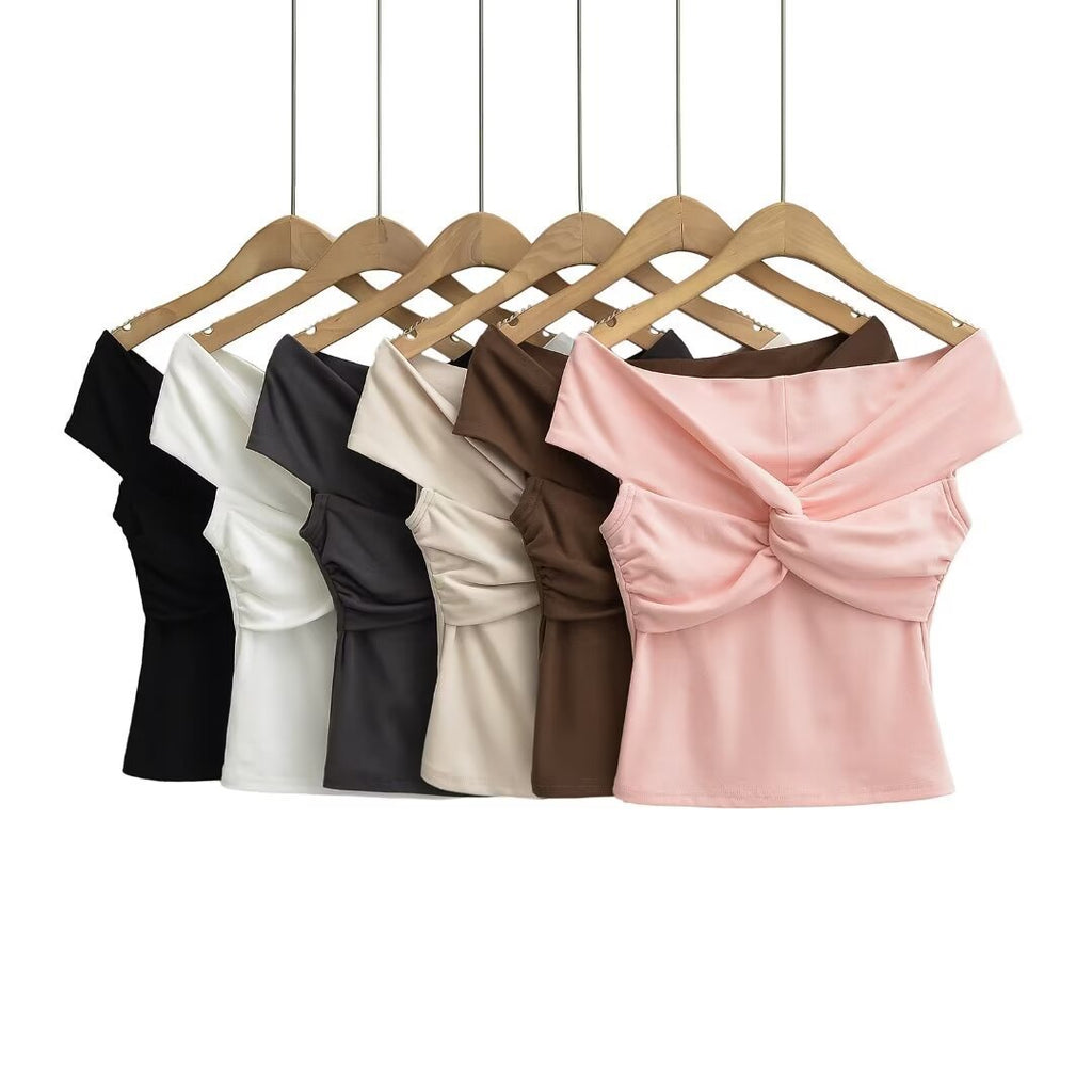 Pleated Twisted And Layered Short-sleeve T-shirt