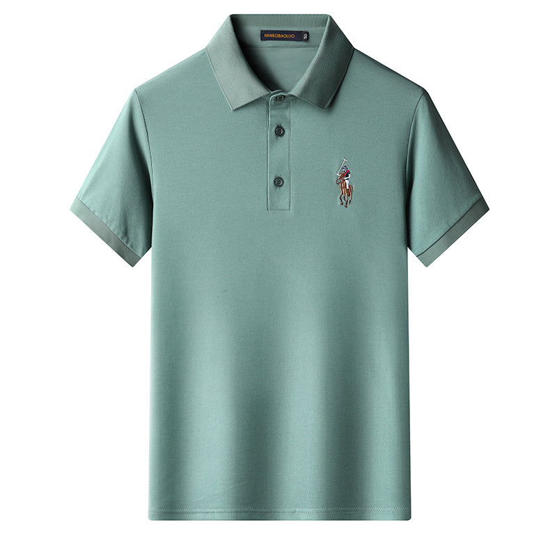 Cotton Embroidered Lapel Stretch Short-sleeved T-shirt