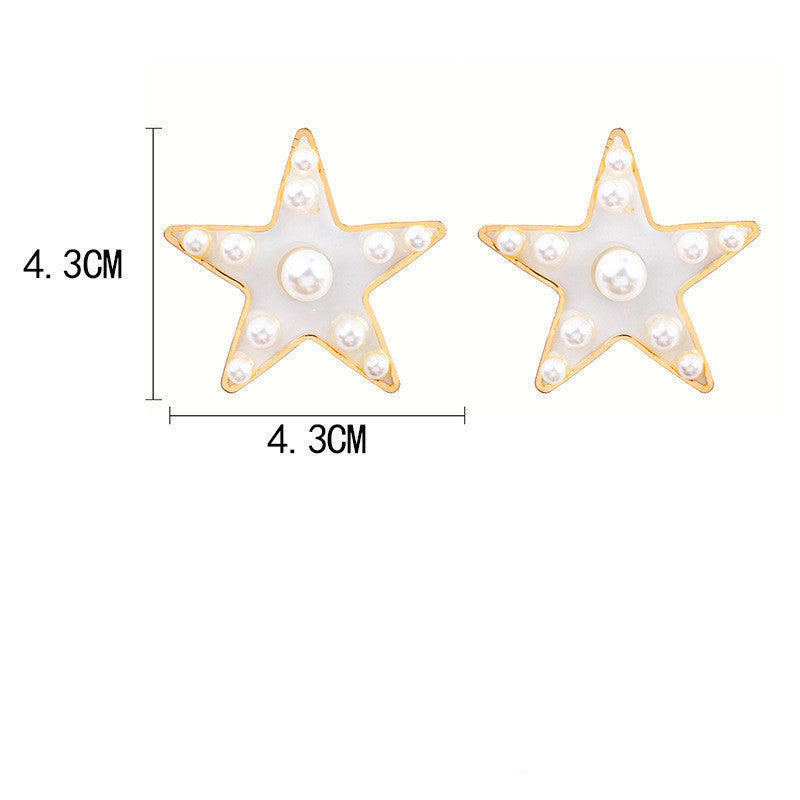 S925 Pearl Stitching Earrings Peach Heart Star Stud Earrings Women
