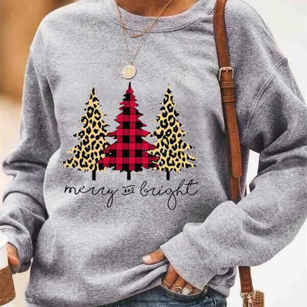 Letter Christmas Tree Sweater Round Neck For Men And Women