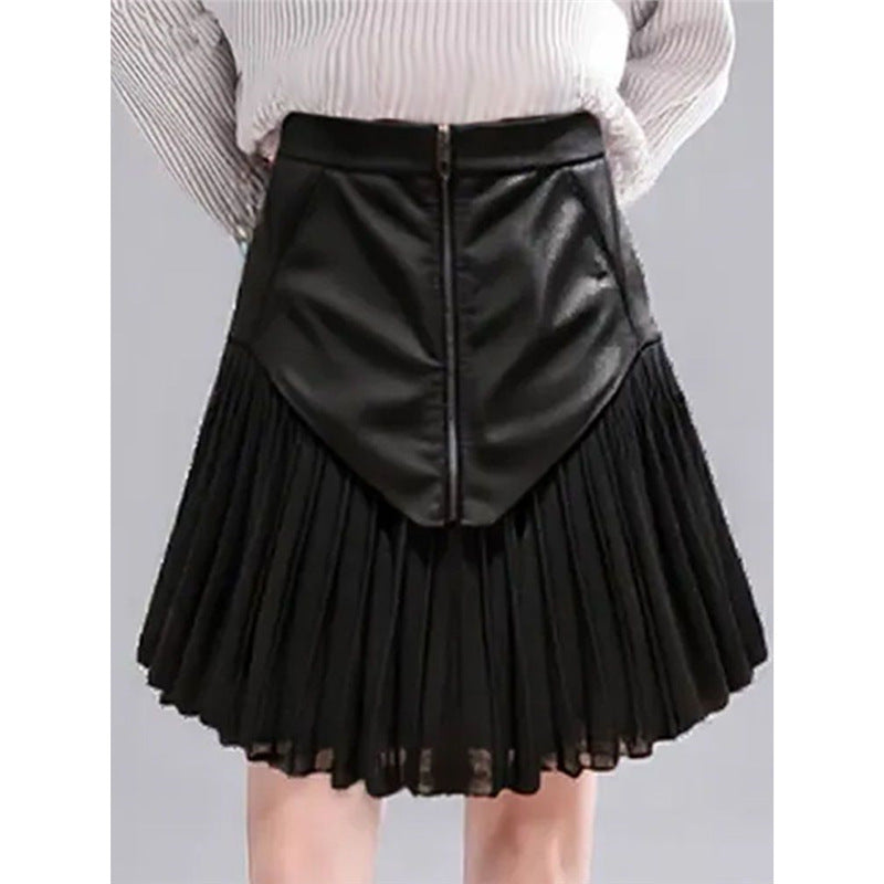 Fashionable And Versatile Patchwork Pleated Skirt