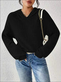 Loose-fitting Solid Color Long Sleeves Casual Sunken Stripe Hooded Sweater