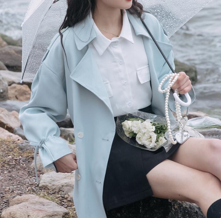 Women's Senior British Style Blue Trench Coat
