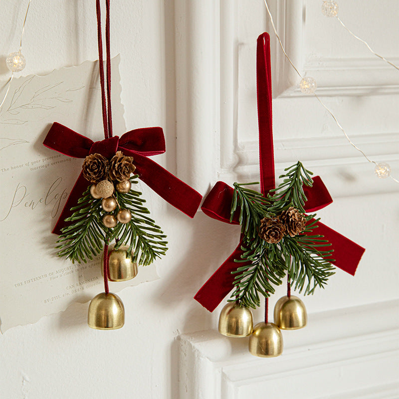 Christmas Little Bell Shape Velvet Bow Small Hanging Piece