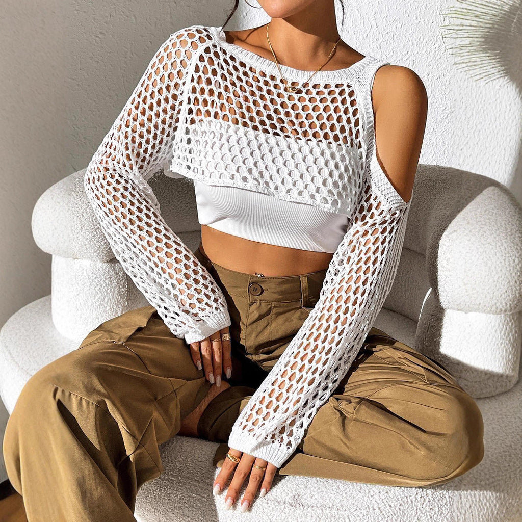 Sexy Navel Hollowed Leisure Mesh Shirt