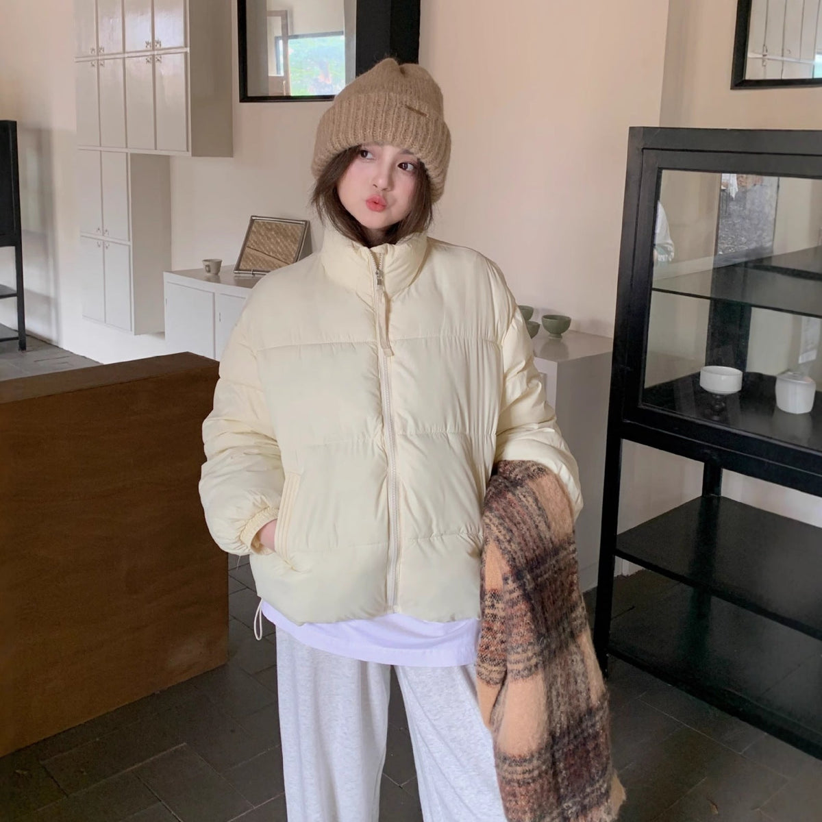 Cute Stand-up Collar Puffer Jacket For Women